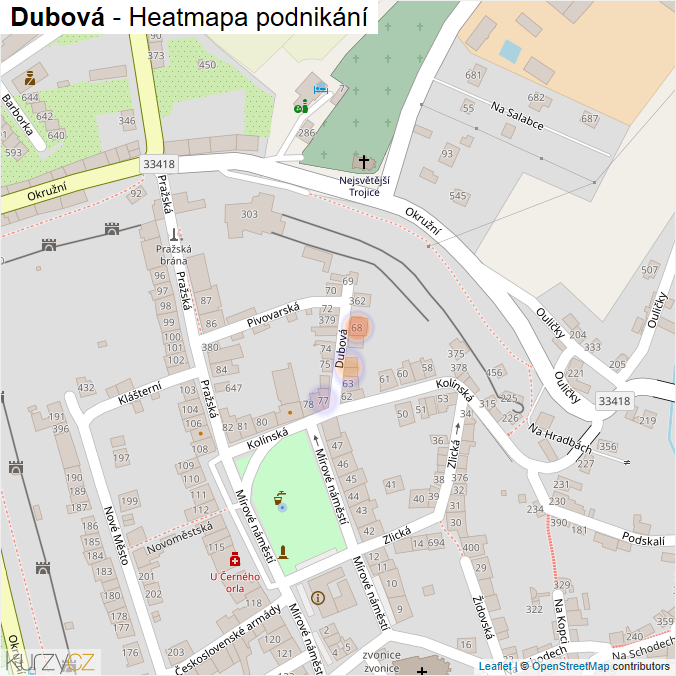Mapa Dubová - Firmy v ulici.