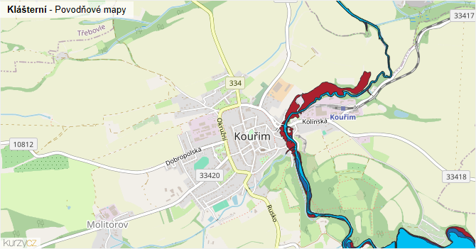 Klášterní - záplavové mapy stoleté vody