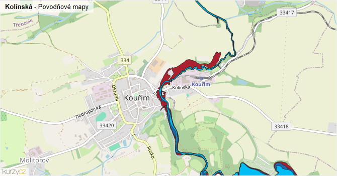 Kolínská - záplavové mapy stoleté vody