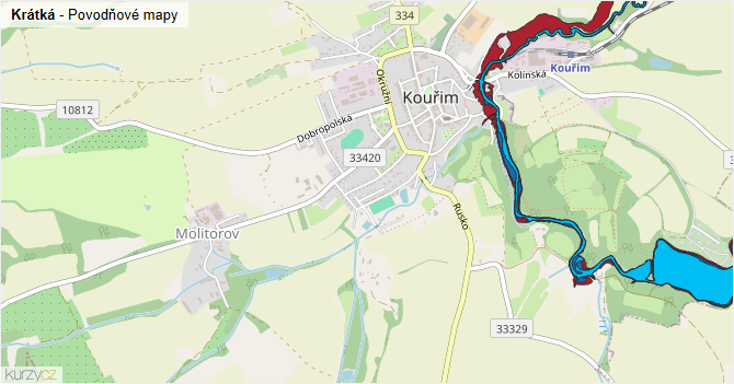 Krátká - záplavové mapy stoleté vody