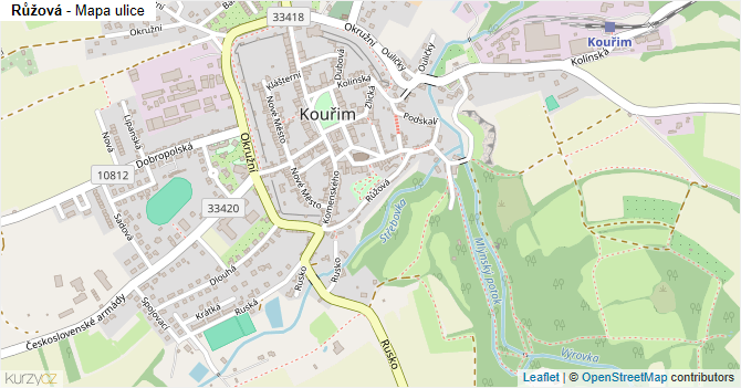 Růžová - mapa ulice