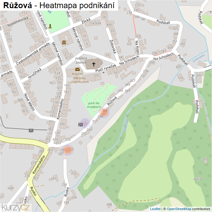 Mapa Růžová - Firmy v ulici.