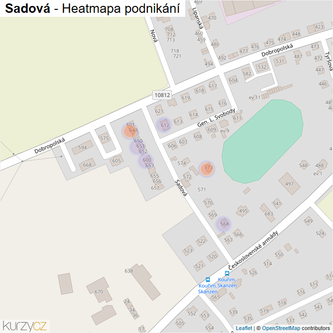 Mapa Sadová - Firmy v ulici.