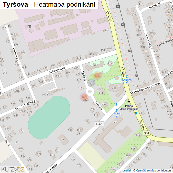 Mapa Tyršova - Firmy v ulici.