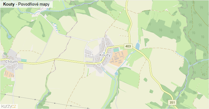 Kouty - záplavové mapy stoleté vody