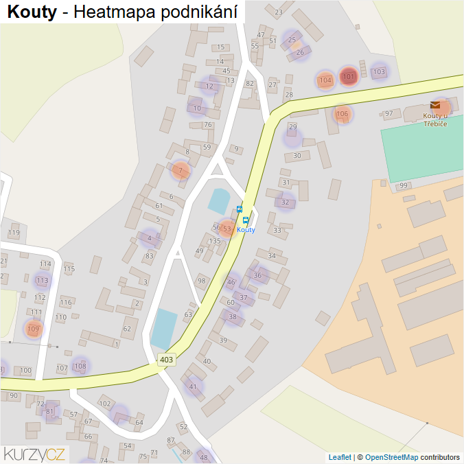 Mapa Kouty - Firmy v části obce.