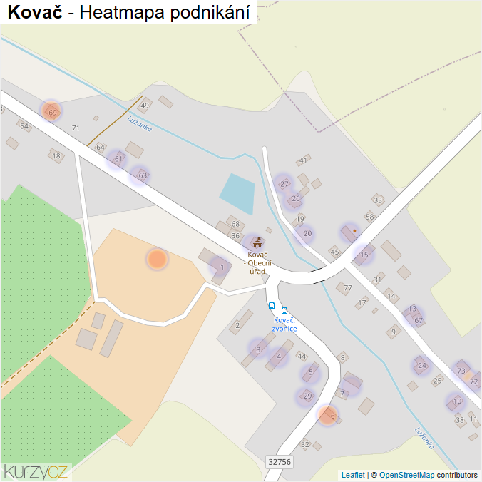 Mapa Kovač - Firmy v části obce.