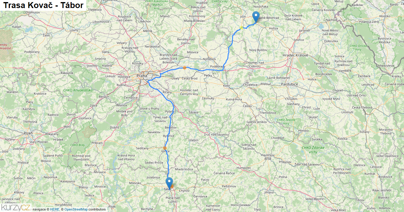 Kovač-Tábor, mapa trasy
