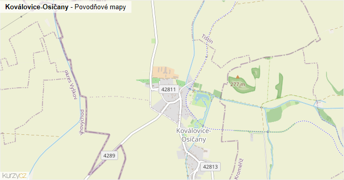 Koválovice-Osíčany - záplavové mapy stoleté vody