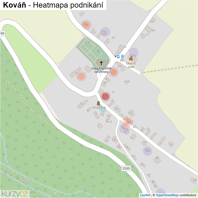 Mapa Kováň - Firmy v části obce.