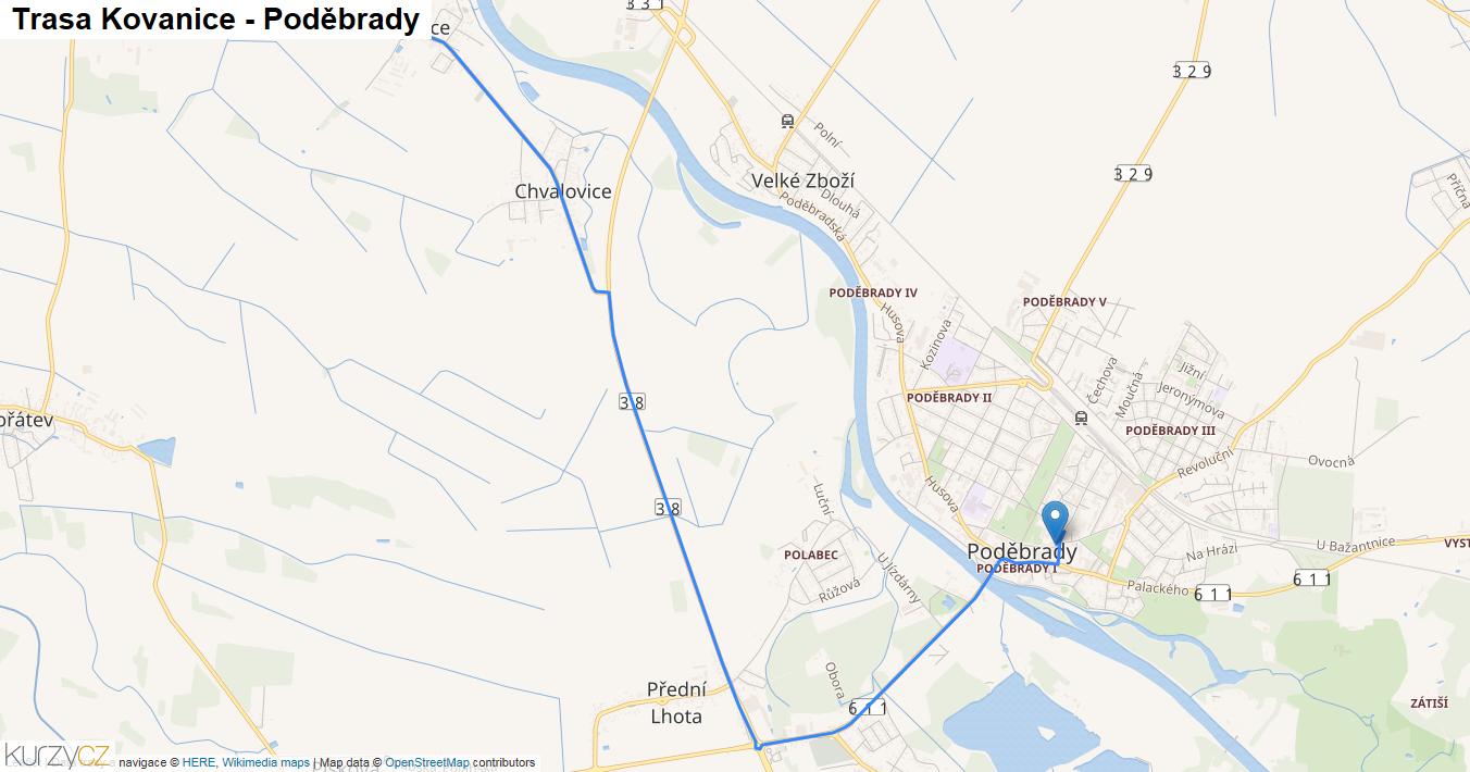 Kovanice-Poděbrady, mapa trasy