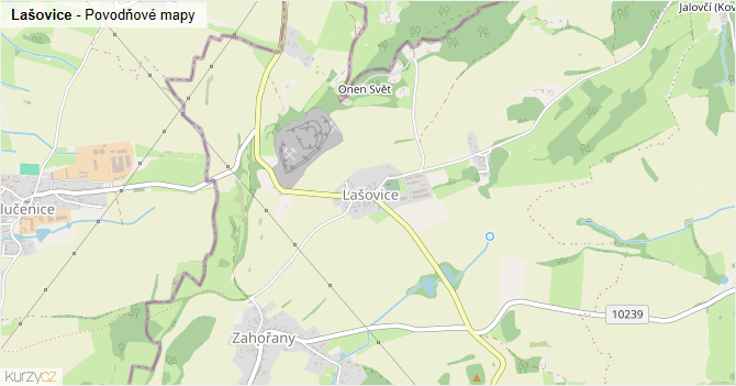 Lašovice - záplavové mapy stoleté vody