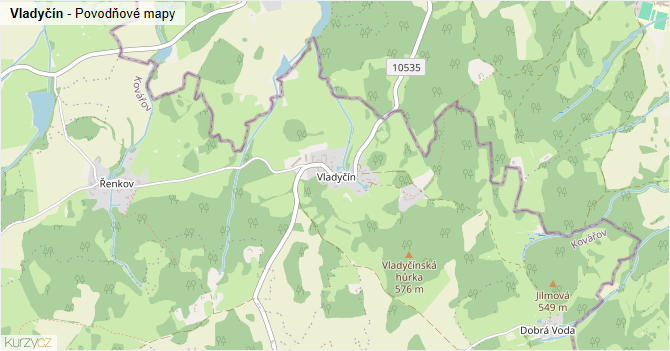 Vladyčín - záplavové mapy stoleté vody