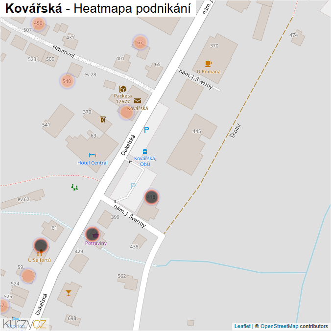 Mapa Kovářská - Firmy v obci.