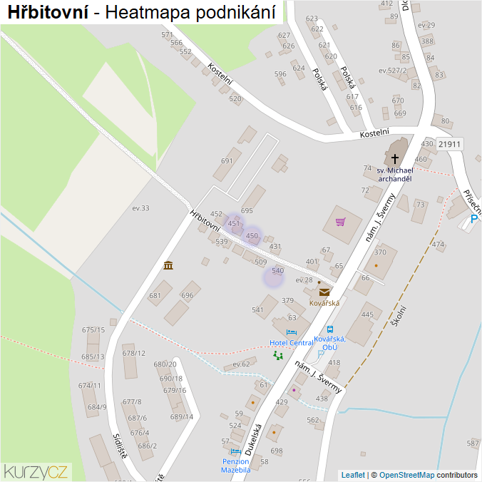 Mapa Hřbitovní - Firmy v ulici.