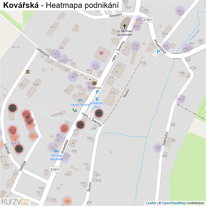 Mapa Kovářská - Firmy v části obce.