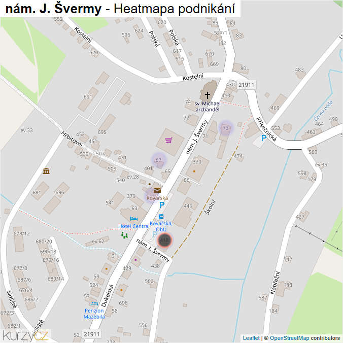 Mapa nám. J. Švermy - Firmy v ulici.