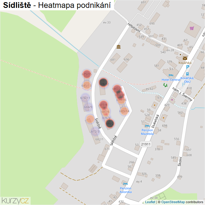Mapa Sídliště - Firmy v ulici.