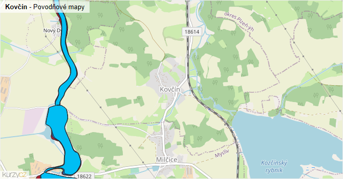Kovčín - záplavové mapy stoleté vody