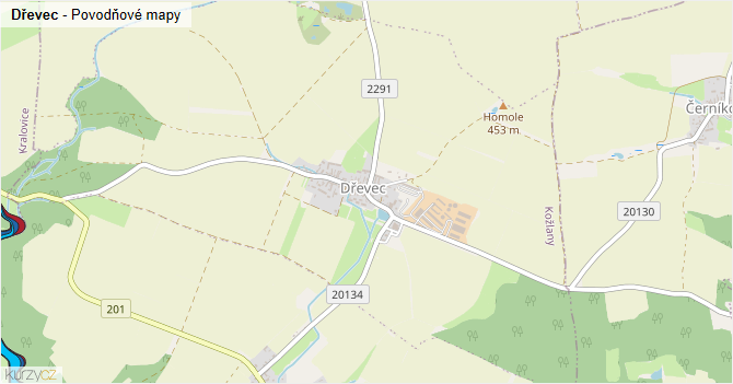 Dřevec - záplavové mapy stoleté vody