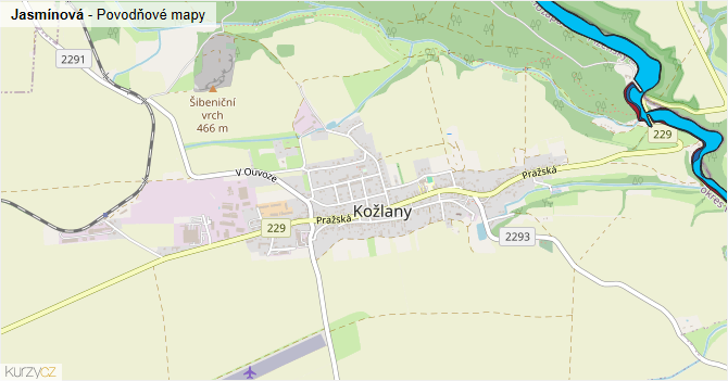 Jasmínová - záplavové mapy stoleté vody