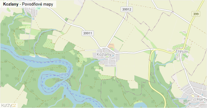 Kozlany - záplavové mapy stoleté vody