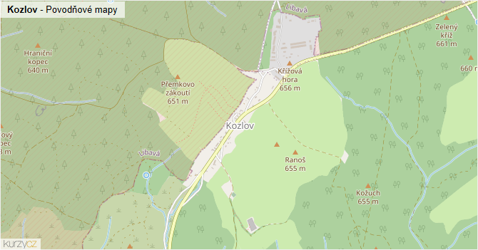 Kozlov - záplavové mapy stoleté vody