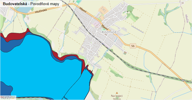 Budovatelská - záplavové mapy stoleté vody