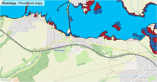 Kozolupy - záplavové mapy stoleté vody