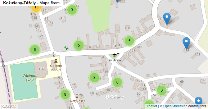 Kožušany-Tážaly - mapa firem