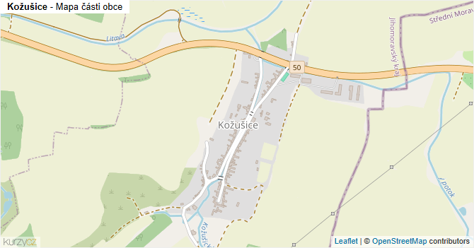 Kožušice - mapa části obce