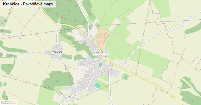 Krabčice - záplavové mapy stoleté vody
