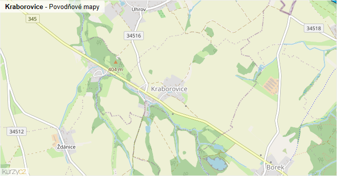 Kraborovice - záplavové mapy stoleté vody