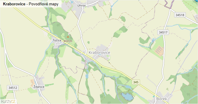 Kraborovice - záplavové mapy stoleté vody