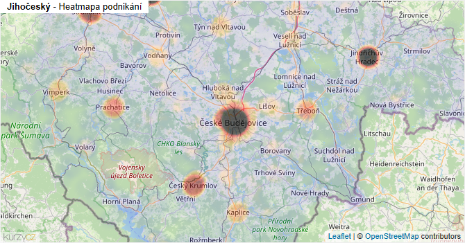 Jihočeský - mapa podnikání