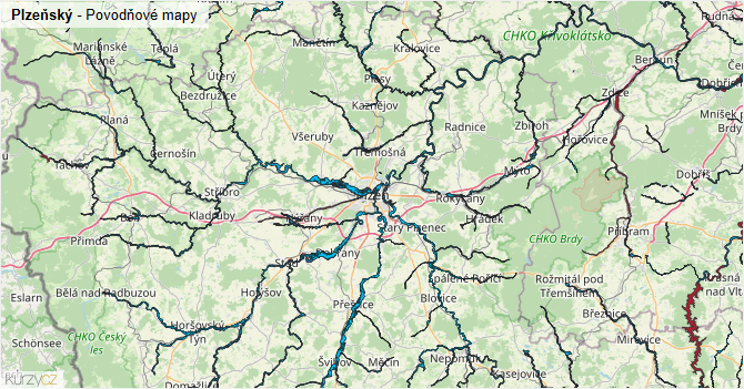 Plzeňský - záplavové mapy stoleté vody