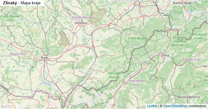 Zlínský - mapa kraje