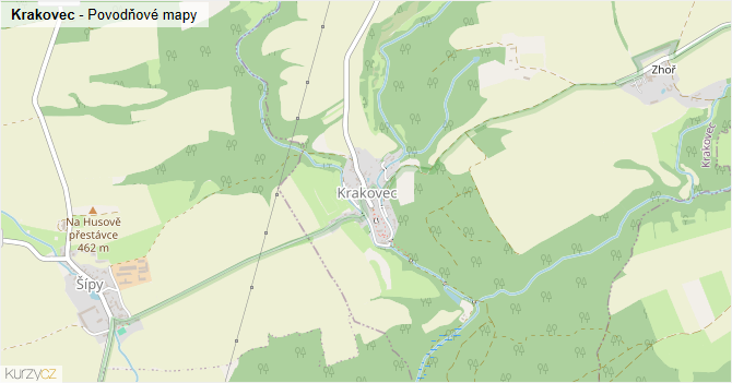 Krakovec - záplavové mapy stoleté vody