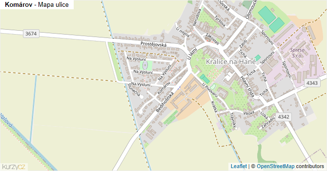 Komárov - mapa ulice
