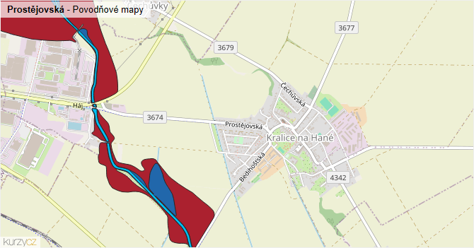 Prostějovská - záplavové mapy stoleté vody