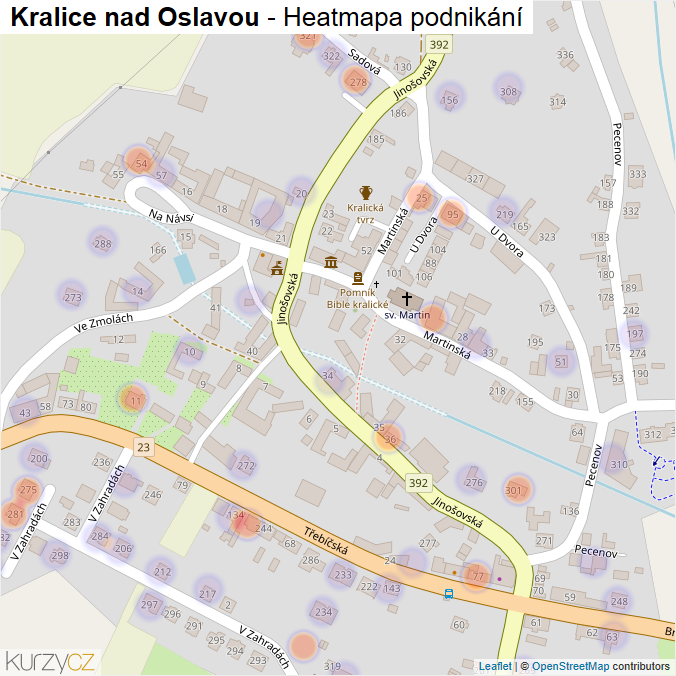 Mapa Kralice nad Oslavou - Firmy v části obce.