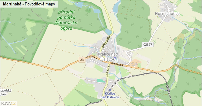 Martinská - záplavové mapy stoleté vody