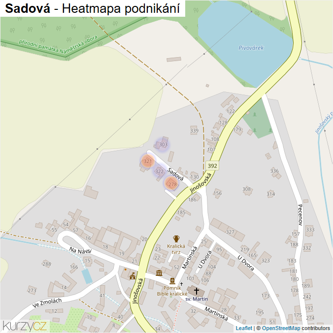 Mapa Sadová - Firmy v ulici.