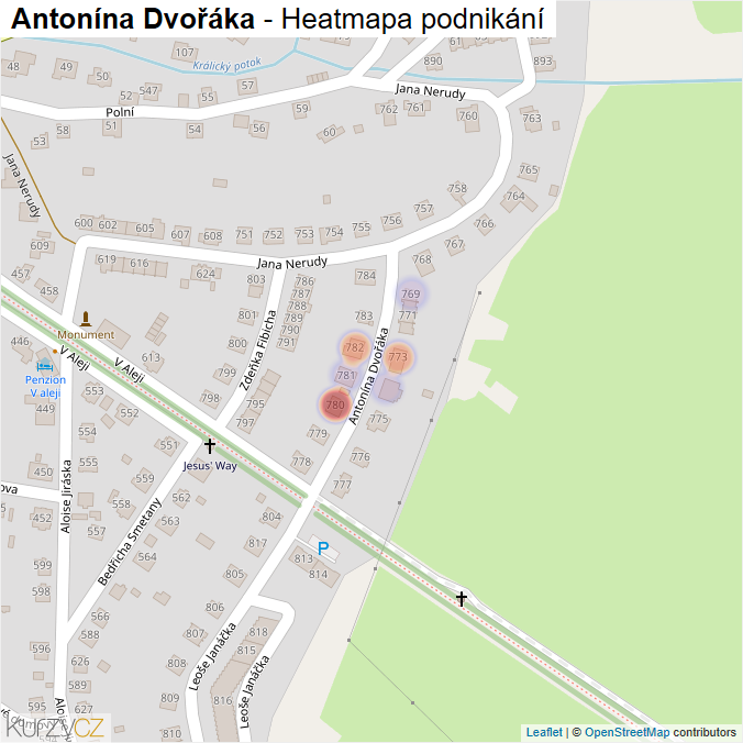 Mapa Antonína Dvořáka - Firmy v ulici.