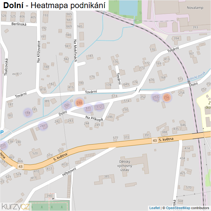 Mapa Dolní - Firmy v ulici.
