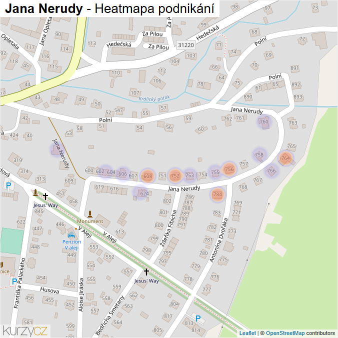 Mapa Jana Nerudy - Firmy v ulici.