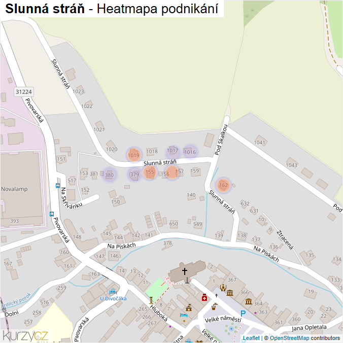 Mapa Slunná stráň - Firmy v ulici.