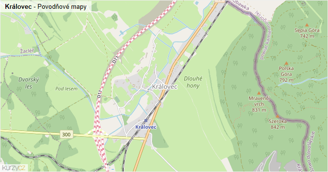 Královec - záplavové mapy stoleté vody