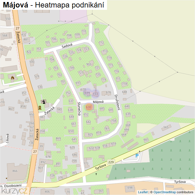 Mapa Májová - Firmy v ulici.