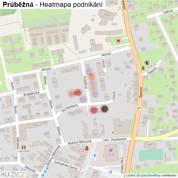 Mapa Průběžná - Firmy v ulici.